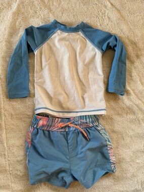 Tommy Bahama Blue & White Long Sleeve Rash Guard Swim Set (12m)